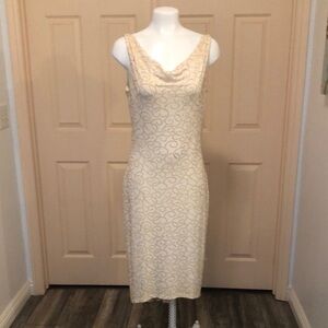 Cache holiday evening Elegant Cream beaded Sleeveless Dress